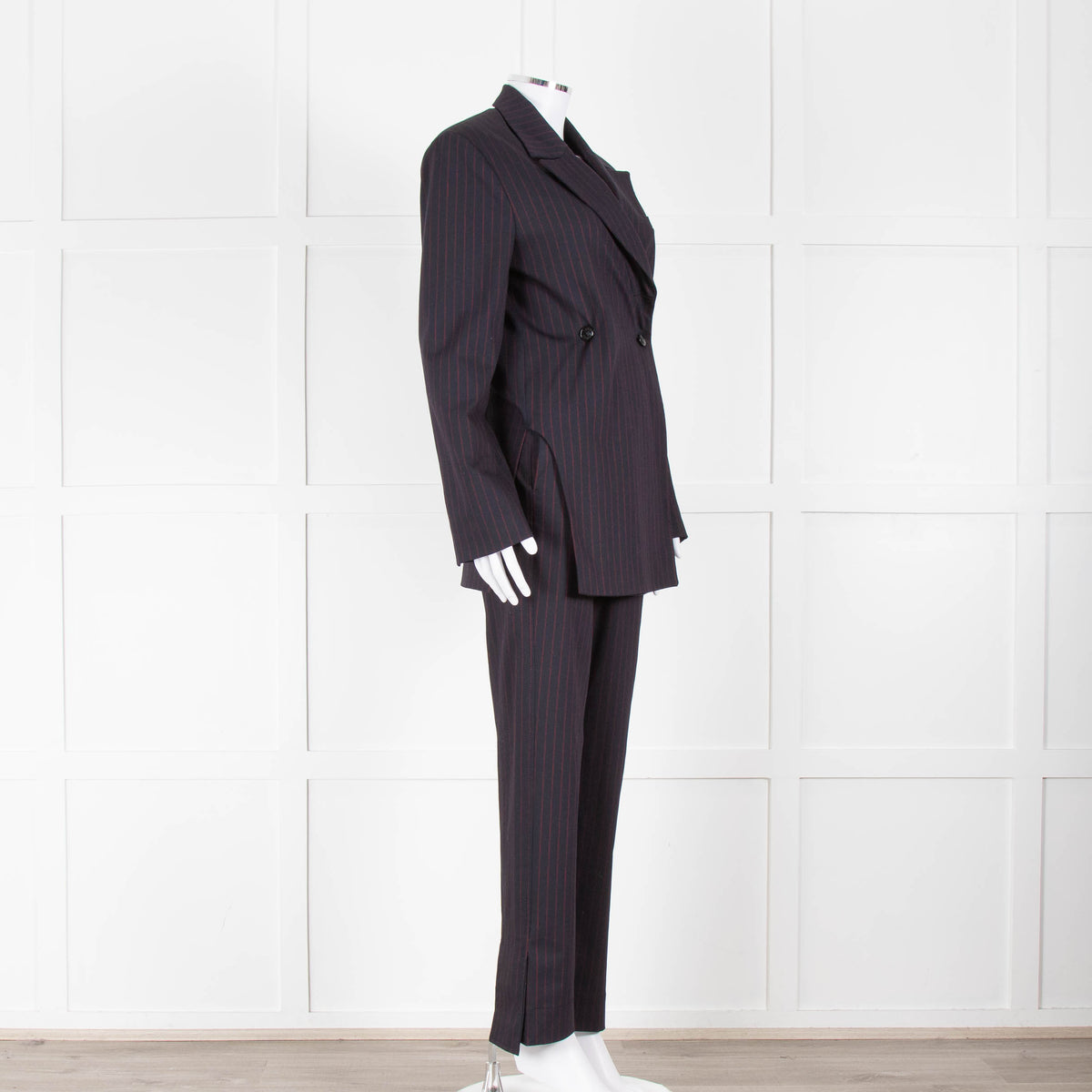 Ganni Navy Blazer With Red Pin Stripe