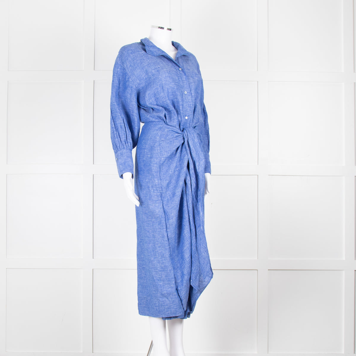 Wiggy Kit Blue White Textured Long Sleeve Cotton Maxi Dress