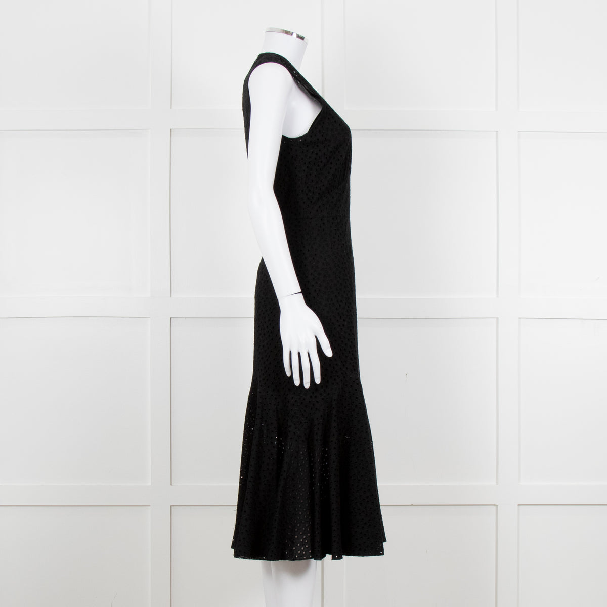 Raey Black Broderie Anglaise Sleeveless Fluted Hem Dress