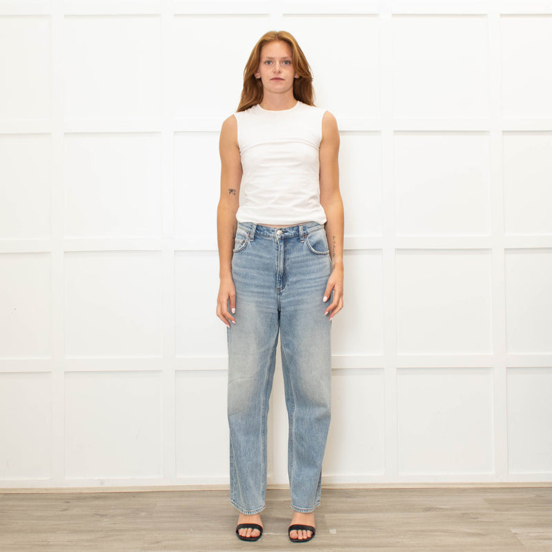 Rag & Bone Blue Faded Wide Leg Jeans