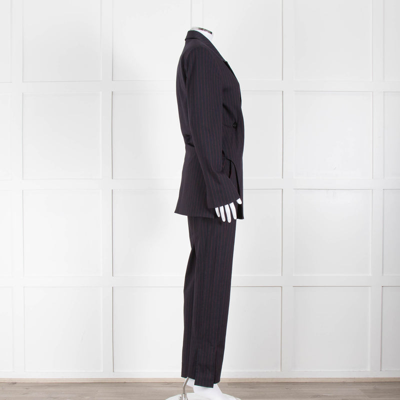 Ganni Navy Blazer With Red Pin Stripe