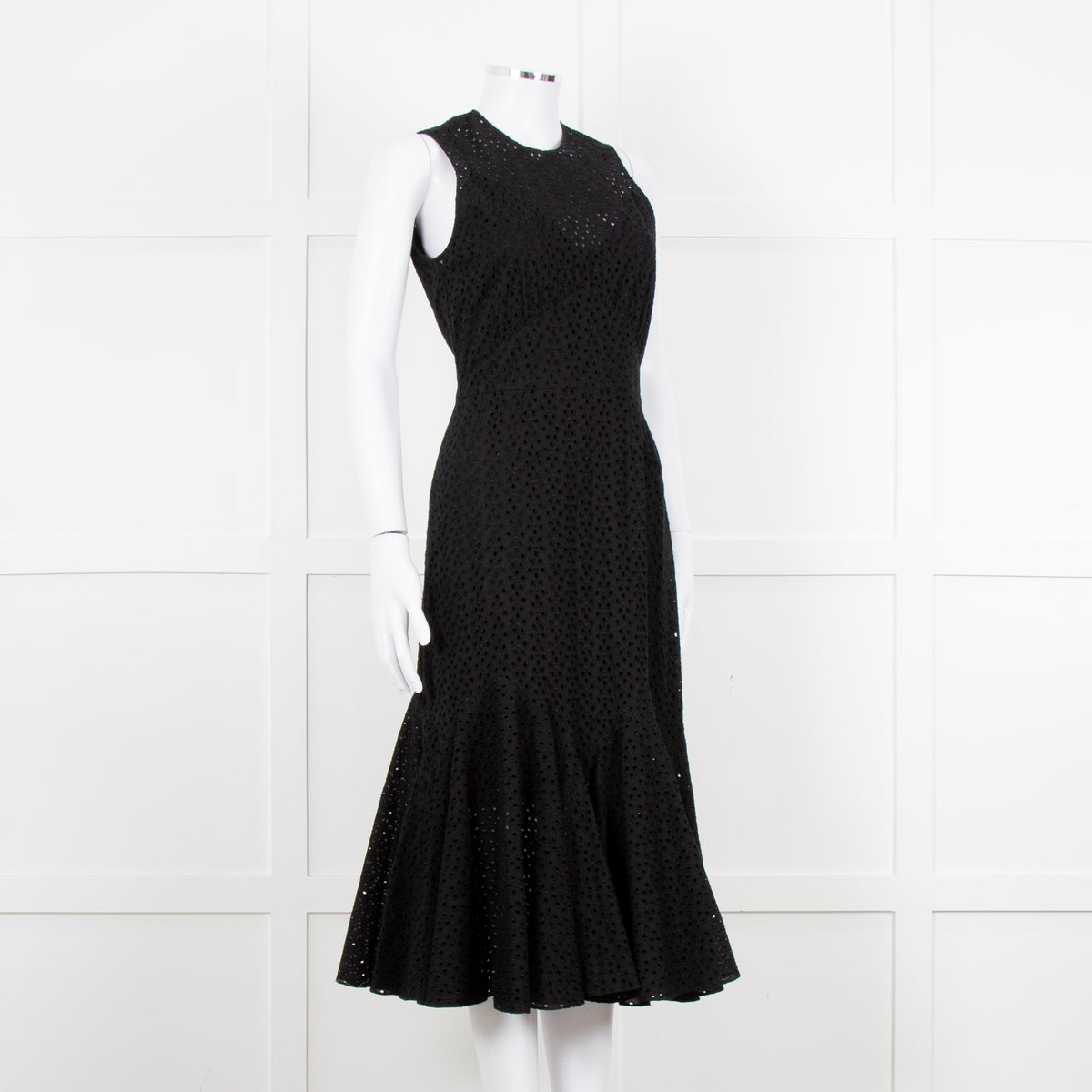 Raey Black Broderie Anglaise Sleeveless Fluted Hem Dress