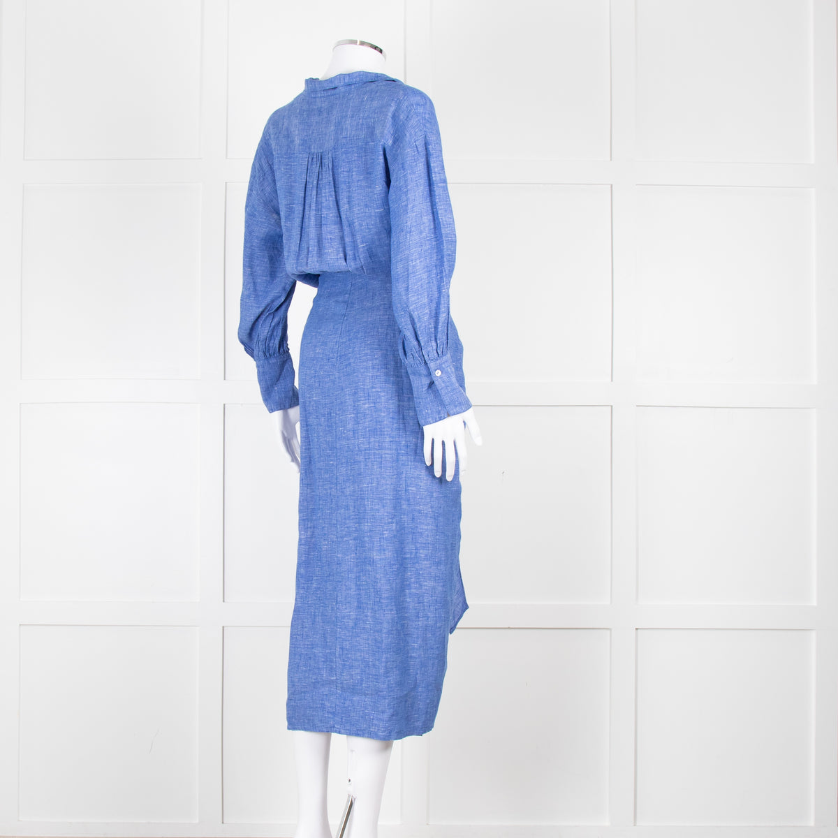 Wiggy Kit Blue White Textured Long Sleeve Cotton Maxi Dress