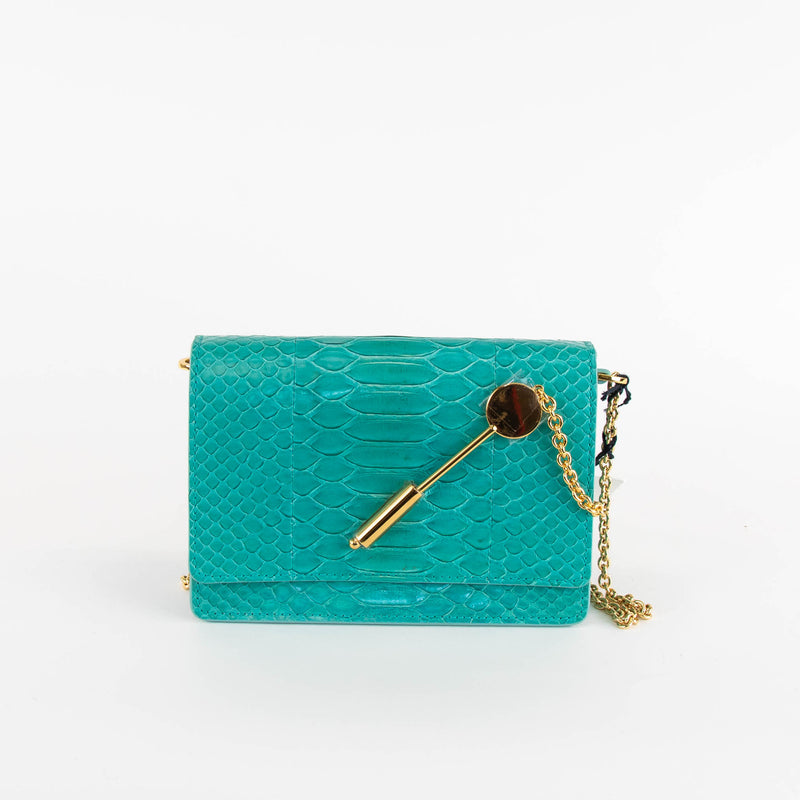 Sophie Hulme Turquoise Snake Skin Cocktail Stirrer Bag