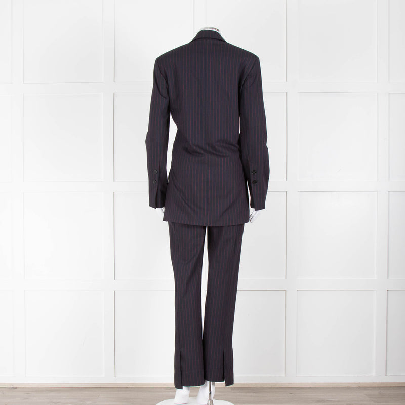Ganni Navy Blazer With Red Pin Stripe