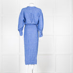 Wiggy Kit Blue White Textured Long Sleeve Cotton Maxi Dress