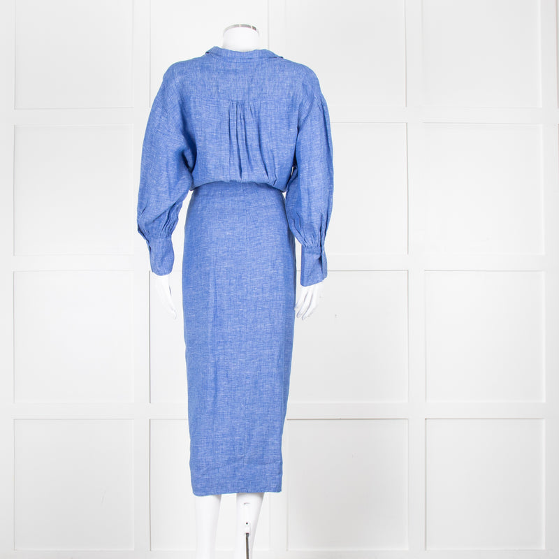 Wiggy Kit Blue White Textured Long Sleeve Cotton Maxi Dress