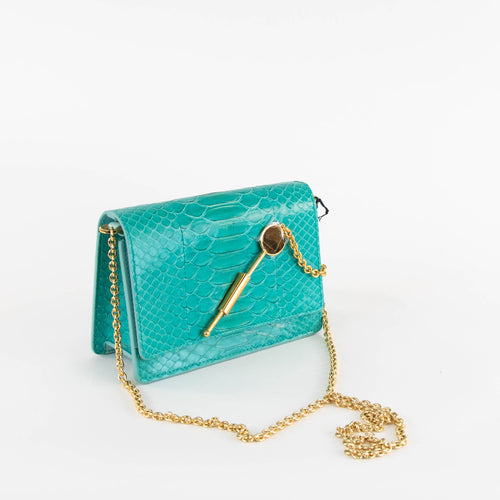 Sophie Hulme Turquoise Snake Skin Cocktail Stirrer Bag