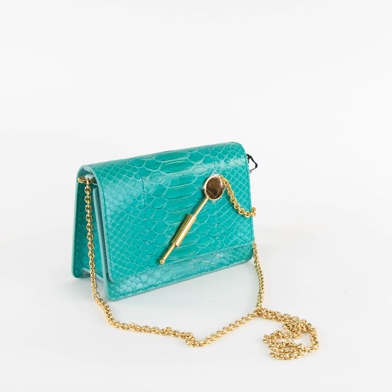 Sophie Hulme Turquoise Snake Skin Cocktail Stirrer Bag