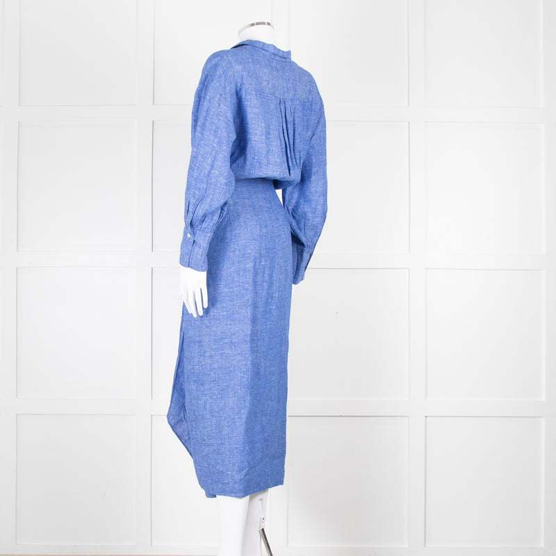 Wiggy Kit Blue White Textured Long Sleeve Cotton Maxi Dress