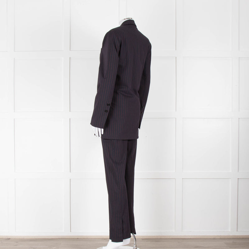 Ganni Navy Blazer With Red Pin Stripe