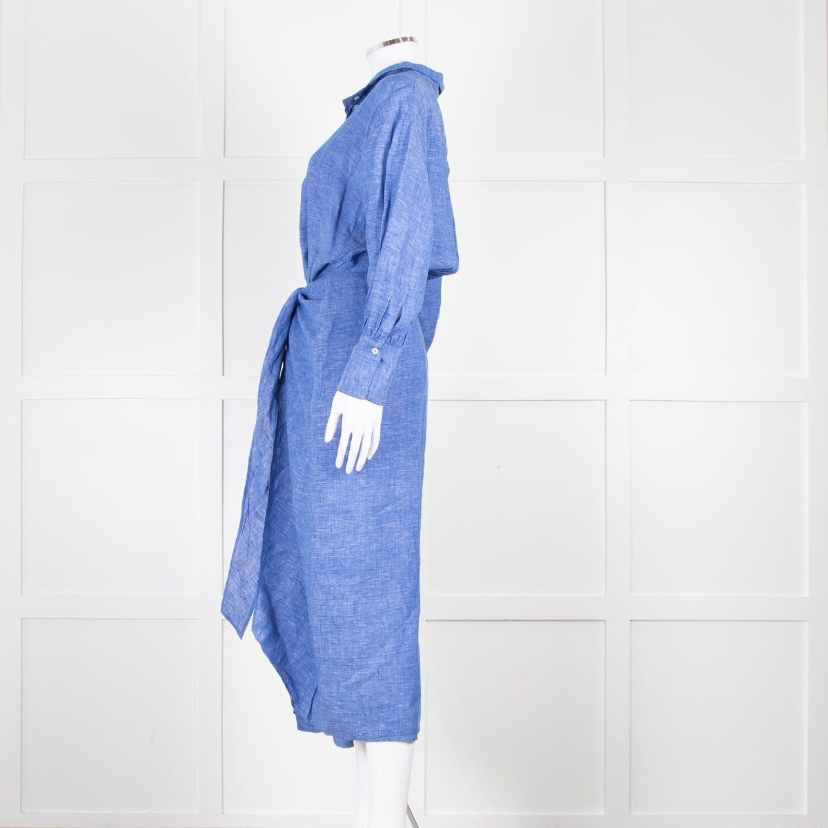 Wiggy Kit Blue White Textured Long Sleeve Cotton Maxi Dress