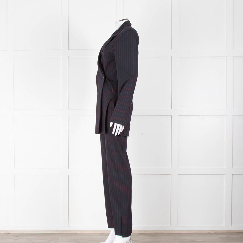Ganni Navy Blazer With Red Pin Stripe