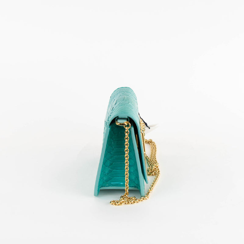 Sophie Hulme Turquoise Snake Skin Cocktail Stirrer Bag