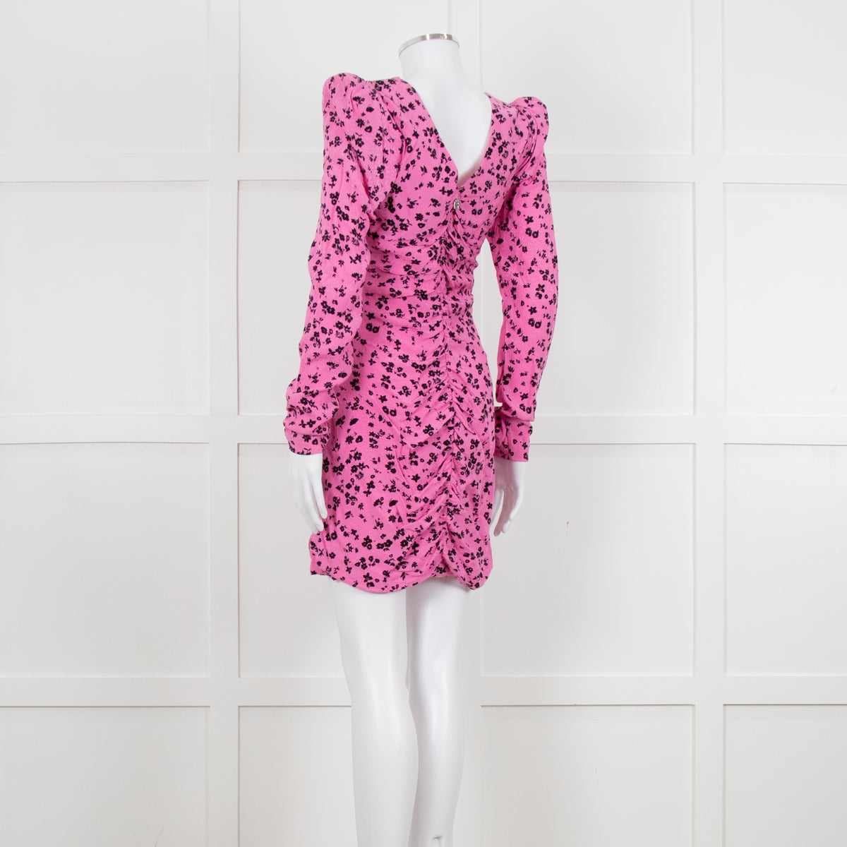 Rotate Pink and Black Floral Longsleeve Ruched Mini Dress