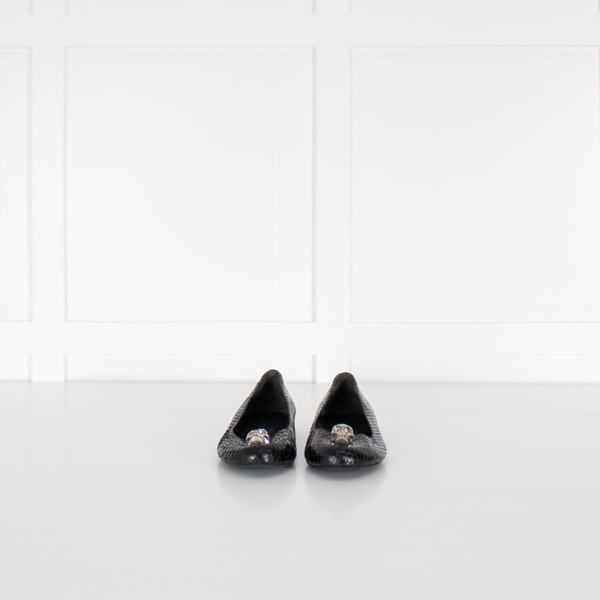 Alexander McQueen Black Snake Embossed Skull Flat Pumps