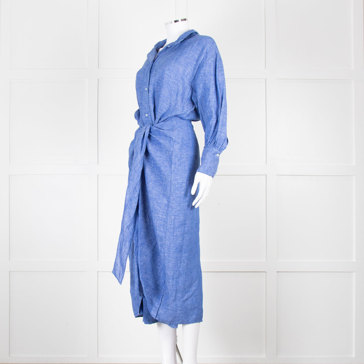 Wiggy Kit Blue White Textured Long Sleeve Cotton Maxi Dress