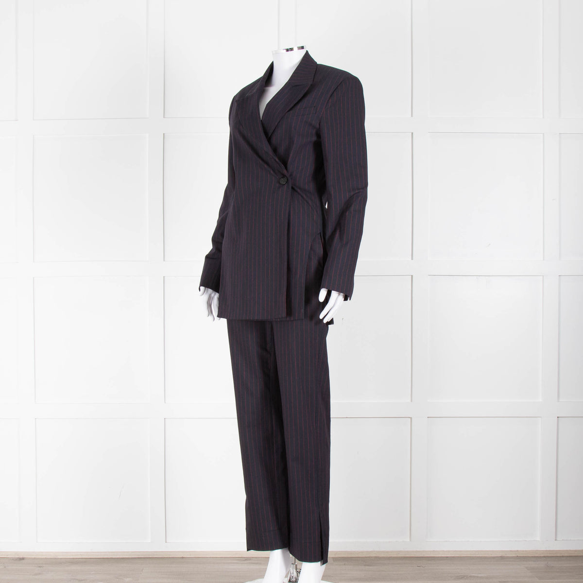 Ganni Navy Blazer With Red Pin Stripe