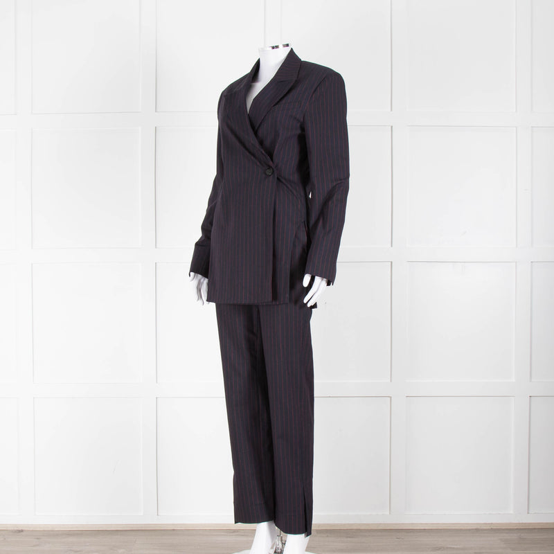 Ganni Navy Blazer With Red Pin Stripe