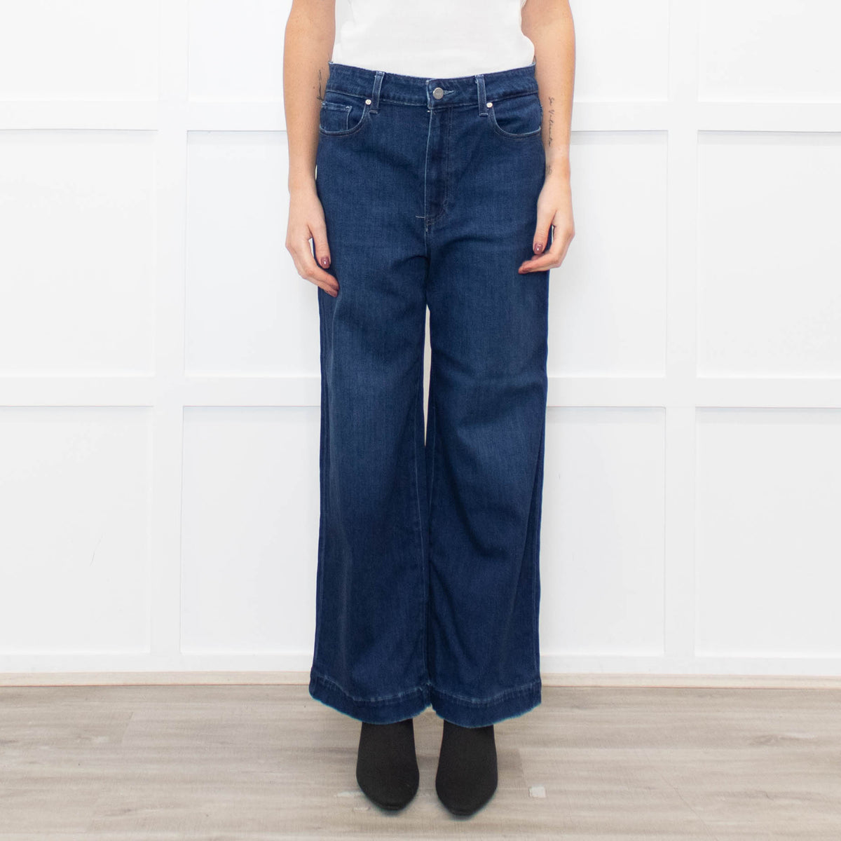 Paige Dark Blue Anessa Wide Leg Jeans