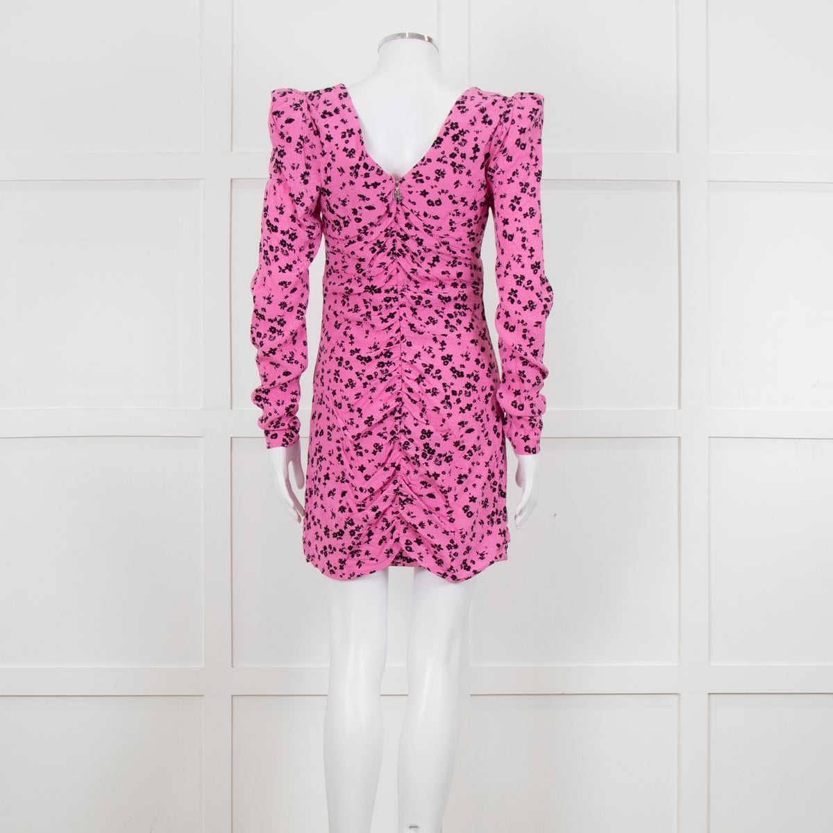 Rotate Pink and Black Floral Longsleeve Ruched Mini Dress