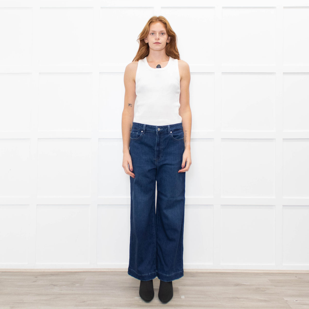 Paige Dark Blue Anessa Wide Leg Jeans