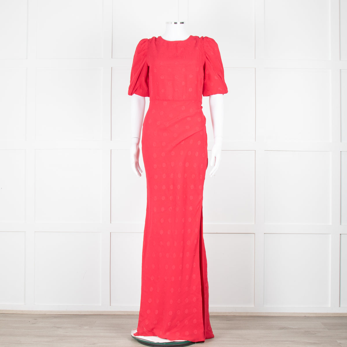 Saloni Red Dot Short Sleeve Maxi Dress