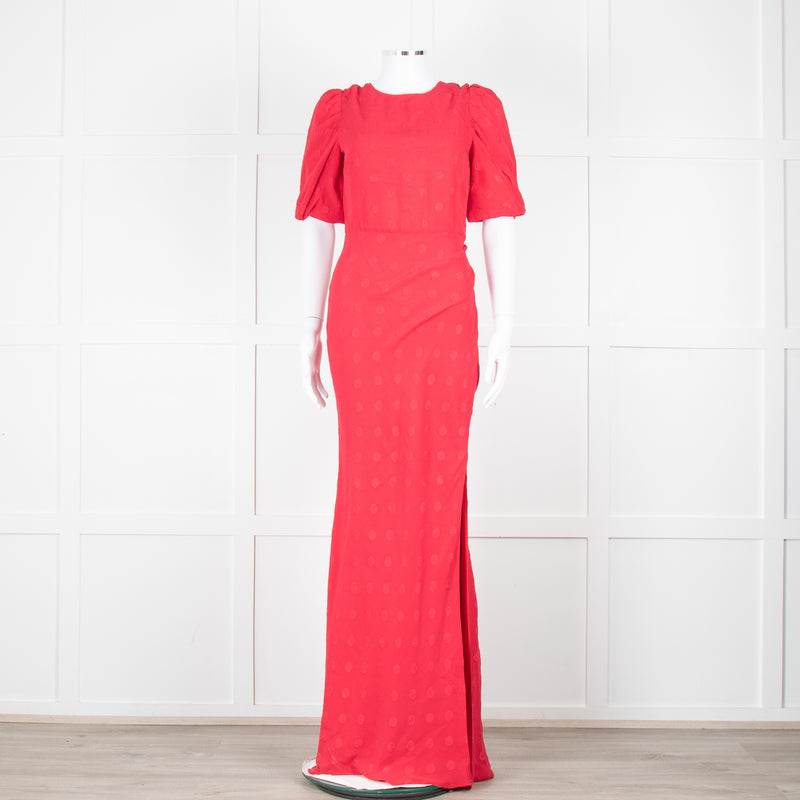 Saloni Red Dot Short Sleeve Maxi Dress
