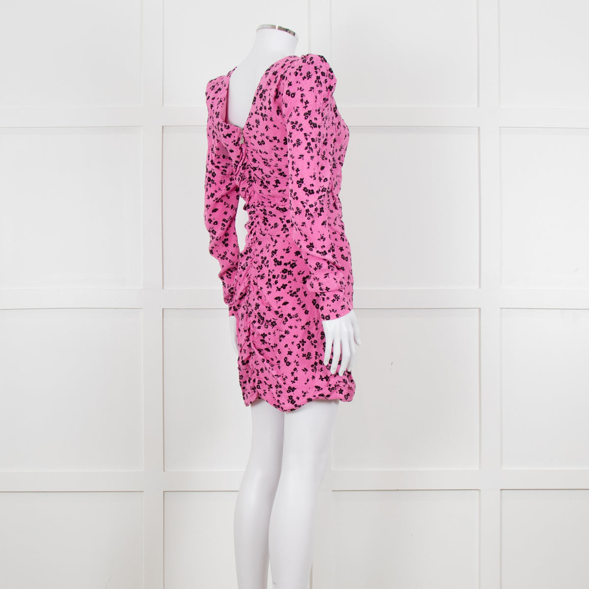 Rotate Pink and Black Floral Longsleeve Ruched Mini Dress