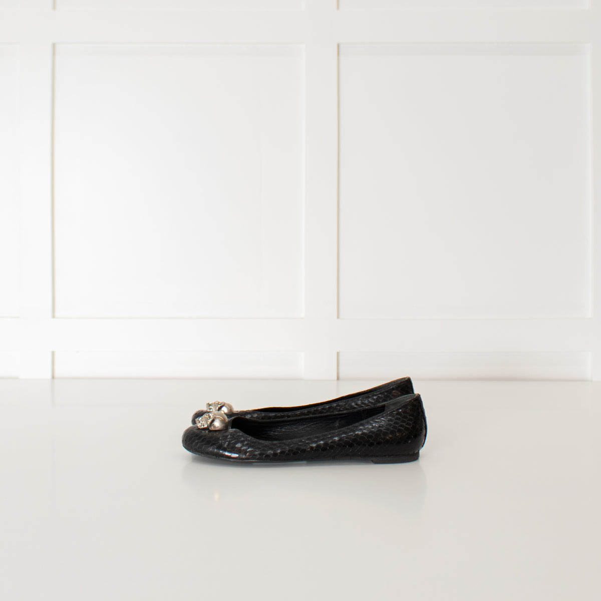 Alexander McQueen Black Snake Embossed Skull Flat Pumps