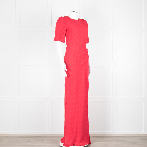 Saloni Red Dot Short Sleeve Maxi Dress