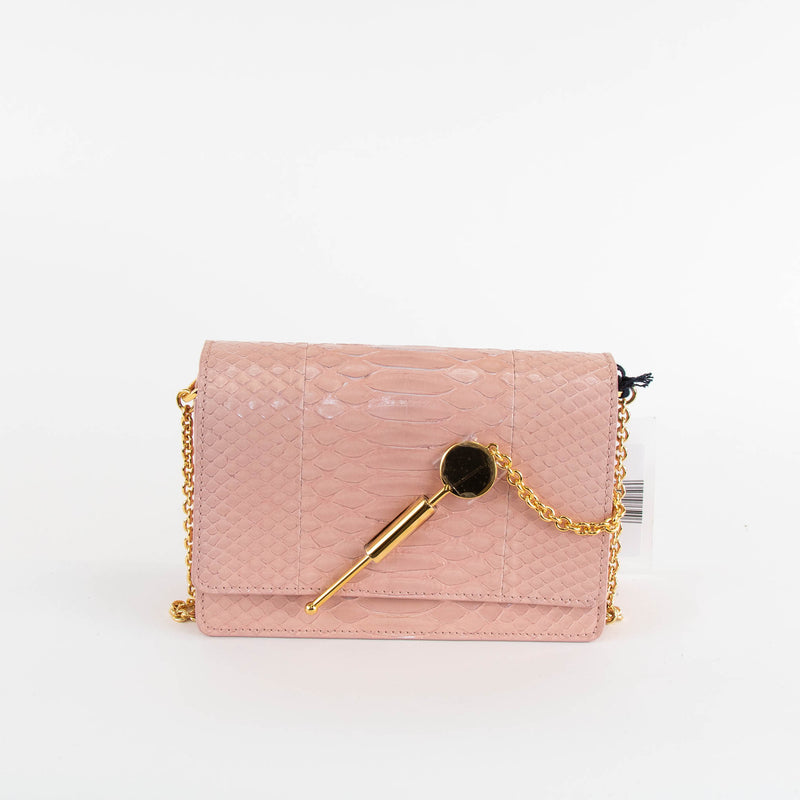 Sophie Hulme Pale Pink Snake Skin Cocktail Stirrer Bag