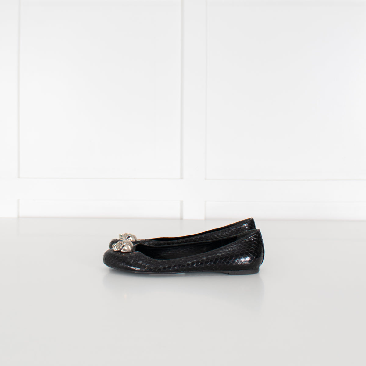 Alexander McQueen Black Snake Embossed Skull Flat Pumps