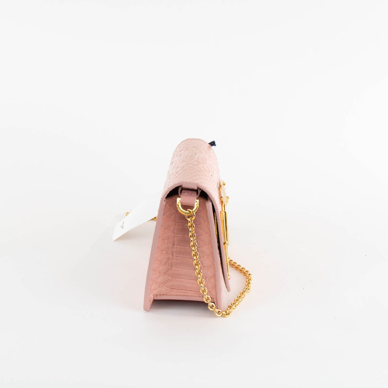 Sophie Hulme Pale Pink Snake Skin Cocktail Stirrer Bag