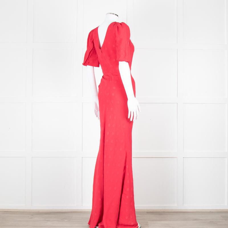 Saloni Red Dot Short Sleeve Maxi Dress