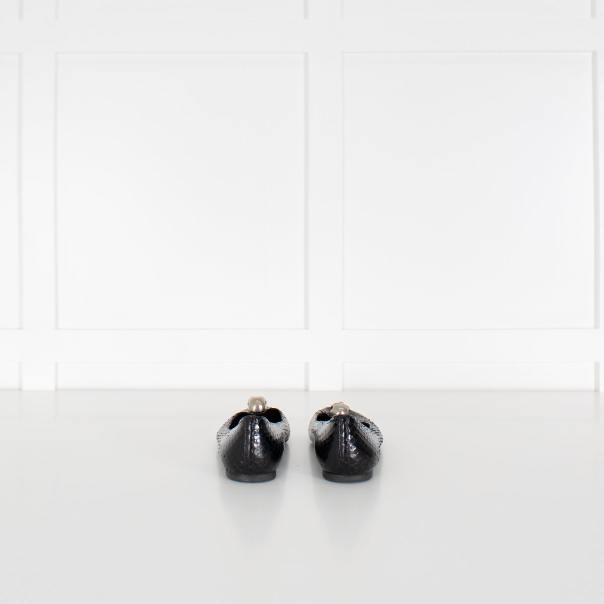 Alexander McQueen Black Snake Embossed Skull Flat Pumps