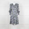 Erdem V Neck Blue Floral Silk Satin Midi Orisis Dress
