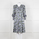Erdem V Neck Blue Floral Silk Satin Midi Orisis Dress