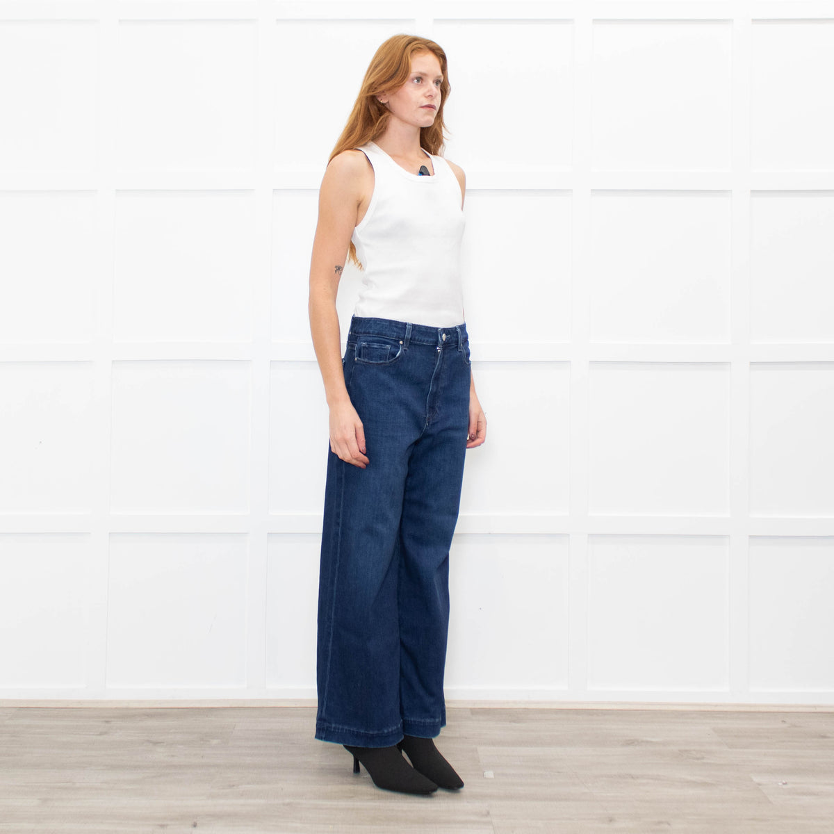 Paige Dark Blue Anessa Wide Leg Jeans