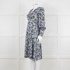 Erdem V Neck Blue Floral Silk Satin Midi Orisis Dress