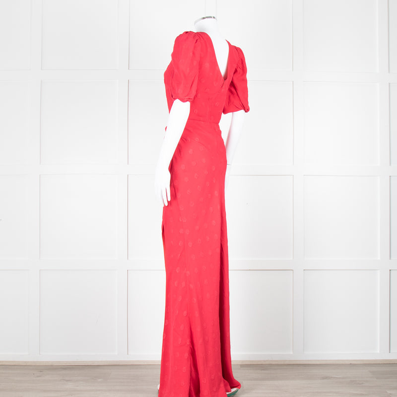 Saloni Red Dot Short Sleeve Maxi Dress