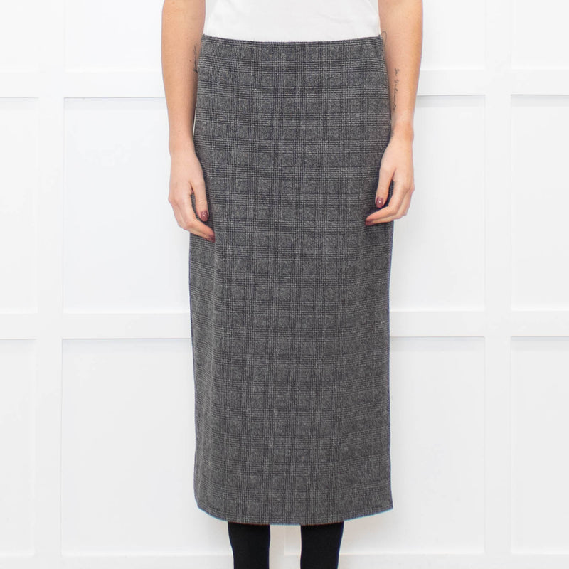 Vince Grey Check Stretchy Midi Skirt