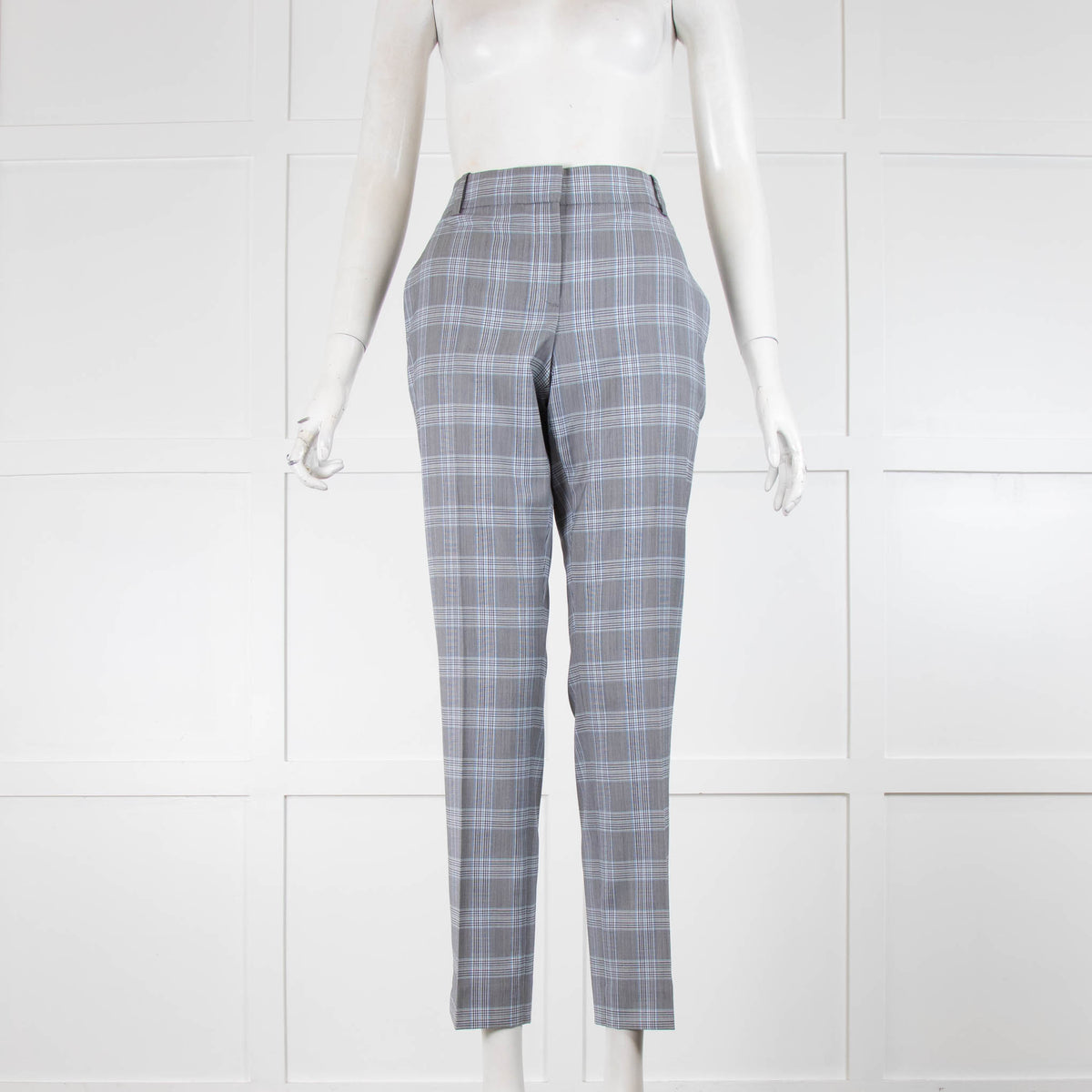 Theory Grey And Light Blue Check Trouser