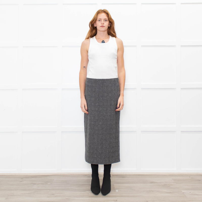 Vince Grey Check Stretchy Midi Skirt