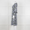 Erdem V Neck Blue Floral Silk Satin Midi Orisis Dress