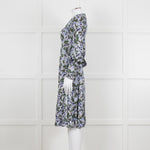 Erdem V Neck Blue Floral Silk Satin Midi Orisis Dress