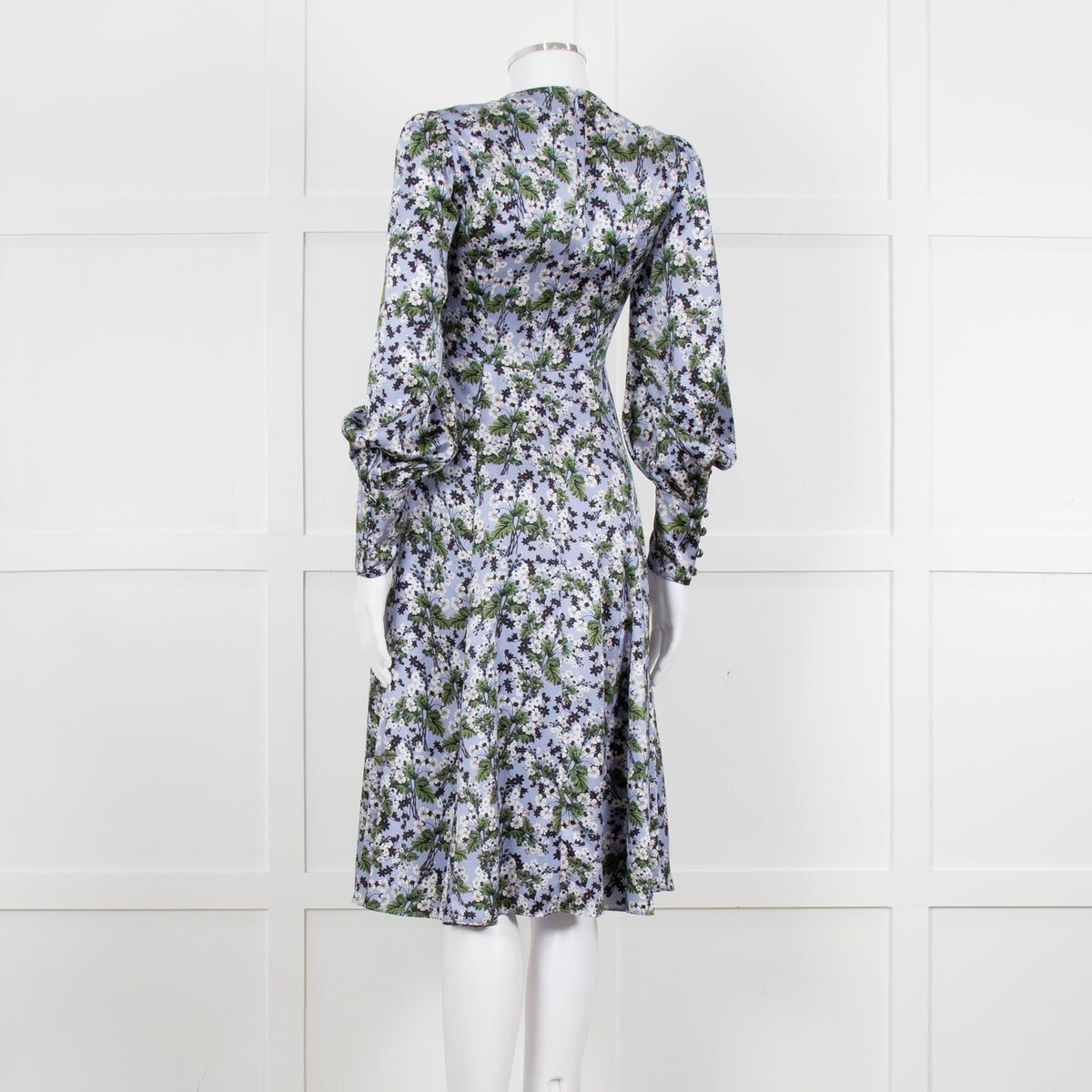 Erdem V Neck Blue Floral Silk Satin Midi Orisis Dress