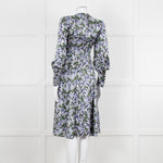 Erdem V Neck Blue Floral Silk Satin Midi Orisis Dress