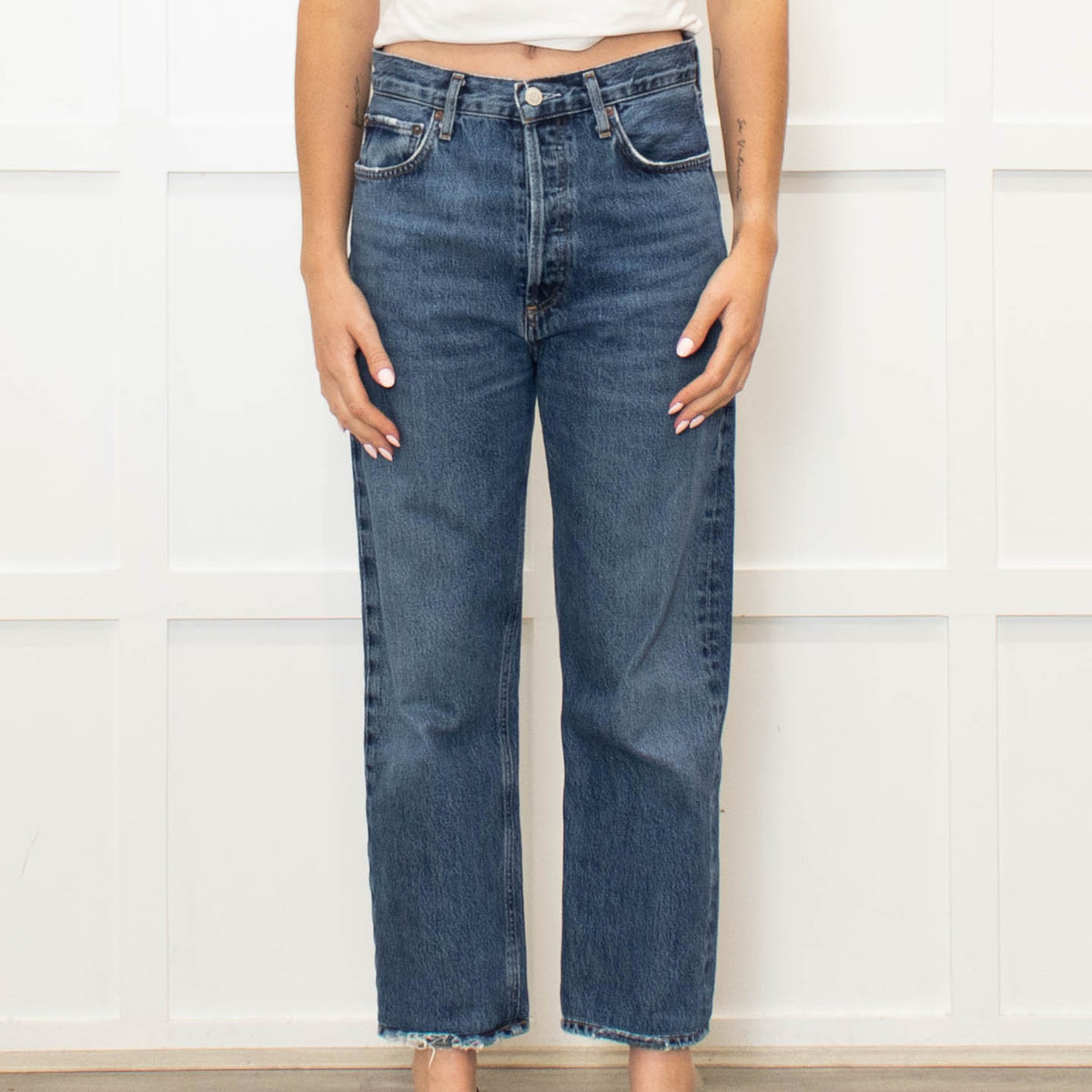 Agolde Blue High Waist Straight Leg Jeans