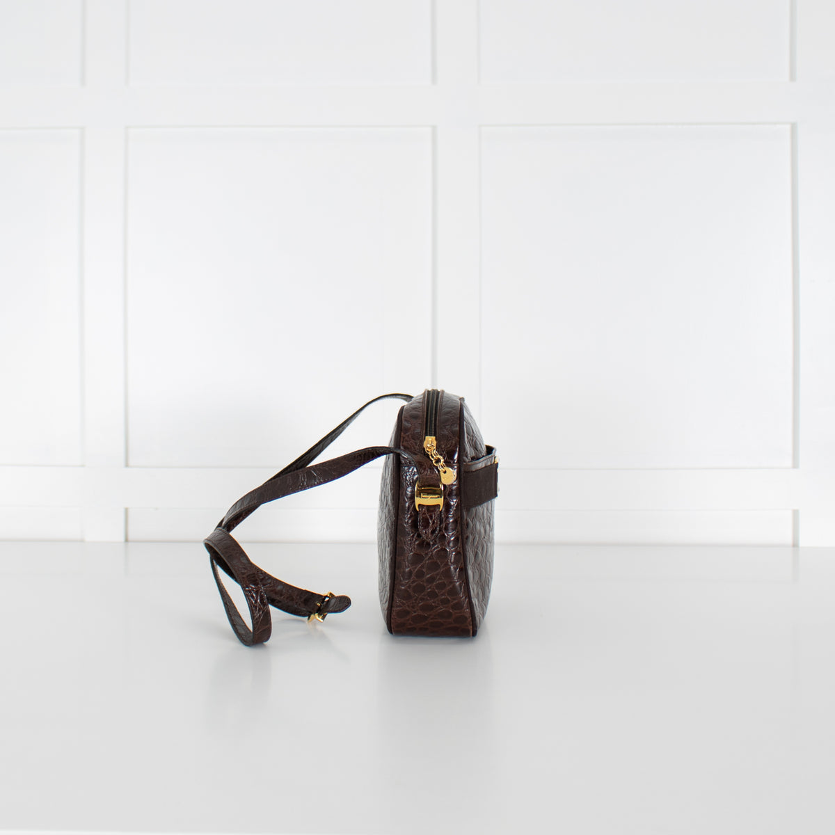 Salvatore Ferragamo Brown Croc Vintage Shoulder Bag